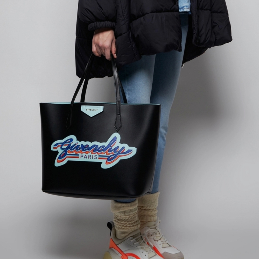 Givenchy Wing Printed Black Leather Tote Shopper Bag